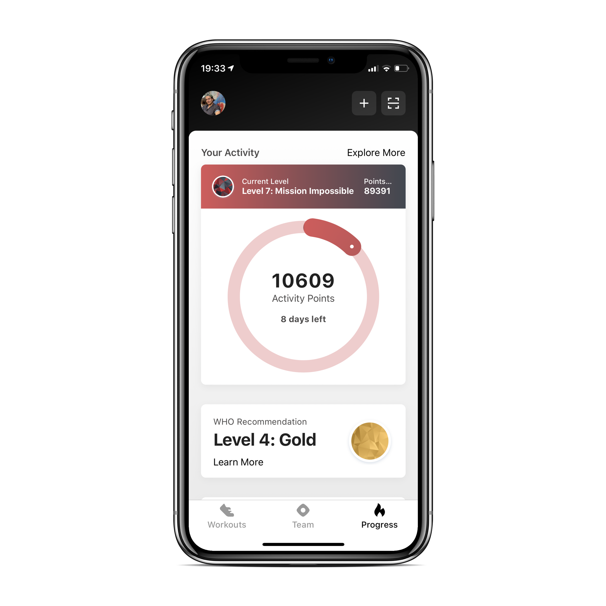 EGYM Activity Levels en WHO aanbeveling